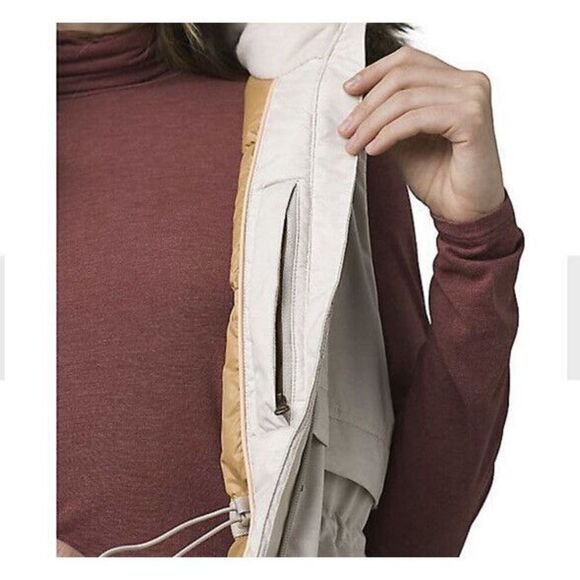 PrAna Puffer Vest Women's Large Banajaara Hooded Down Pebble Grey Heather - Picture 10 of 11